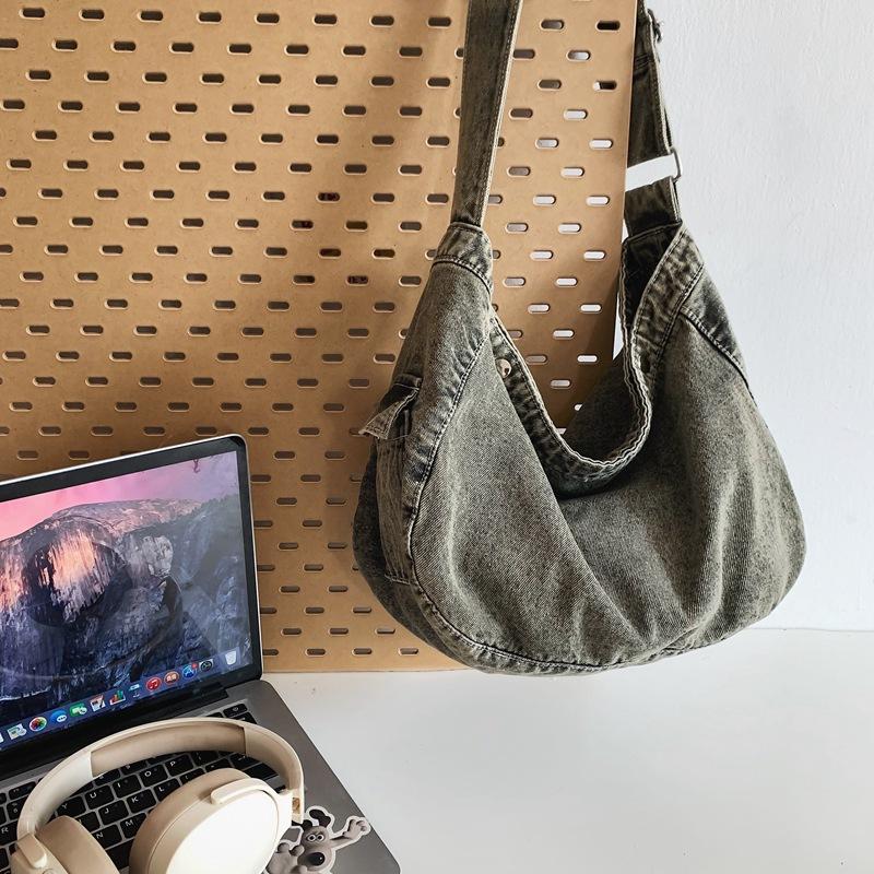 Cowboy Canvas Bag Simple Vintage Washed Half Round Crossbody Bag