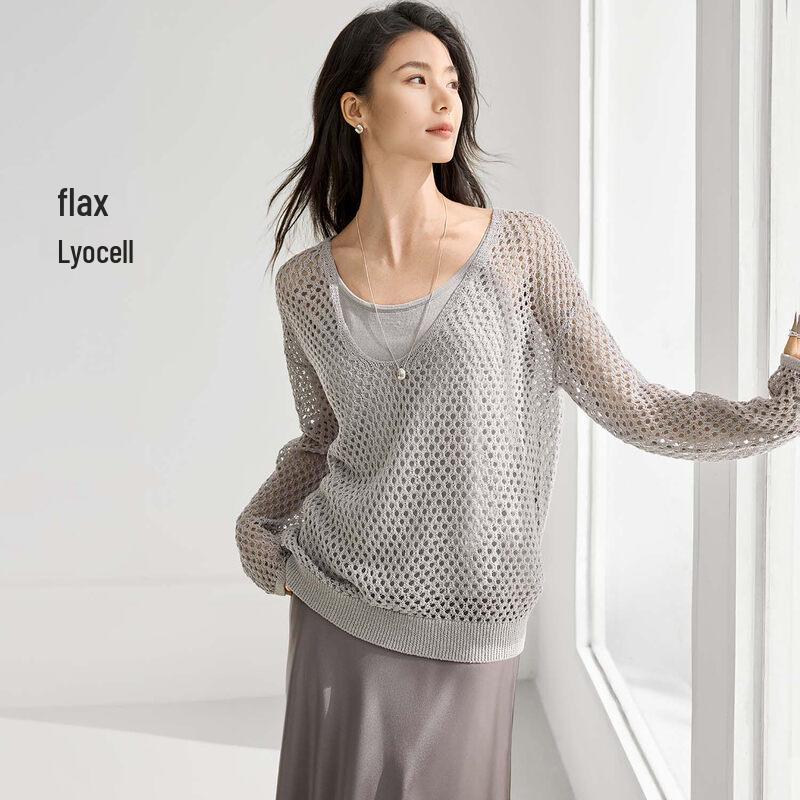 IHIMI Women s Hollow-Out Knit U-Neck Two-Piece Set L