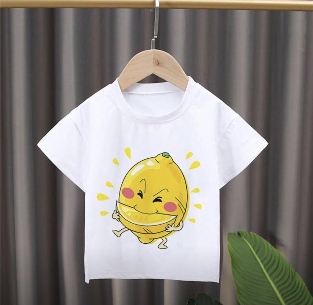 New Style Childrens Cartoon Fruit Print Roundneck Shortsleeved Tshirt Girl Clothes Boys Clothes Kids Clothes Modal Fabric