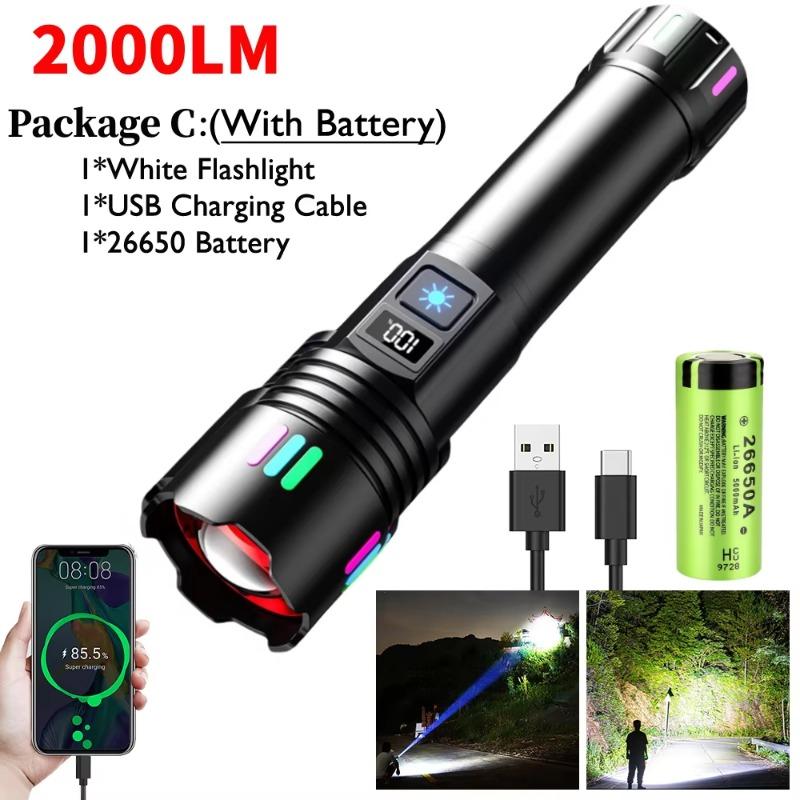 Powerful Flashlight 20W High Lumens Rechargeable Led Flashlight Zoom 2000m Long Range Tactical Lamp Ultra Powerful Torch