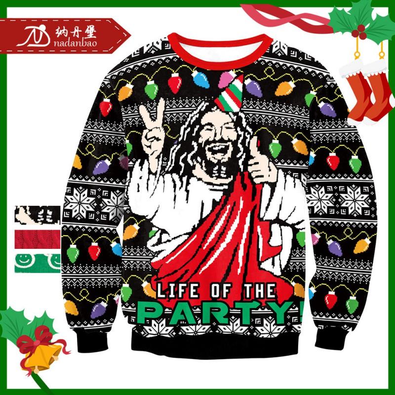 Couple Christmas Digital Print Sweatshirt Womens Crew Neck Bow Top