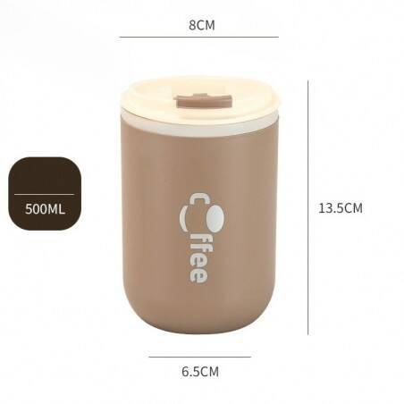 Ecarla Kubek Termiczny Ze Słomką, Termos Zamykany 500Ml Kremowy Cup07Wz1