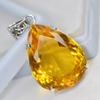 925 Sterling Silver 100 Ct Orange Topaz CERTIFIED Pear Cut Pendant Free Gift AI-86-NS
