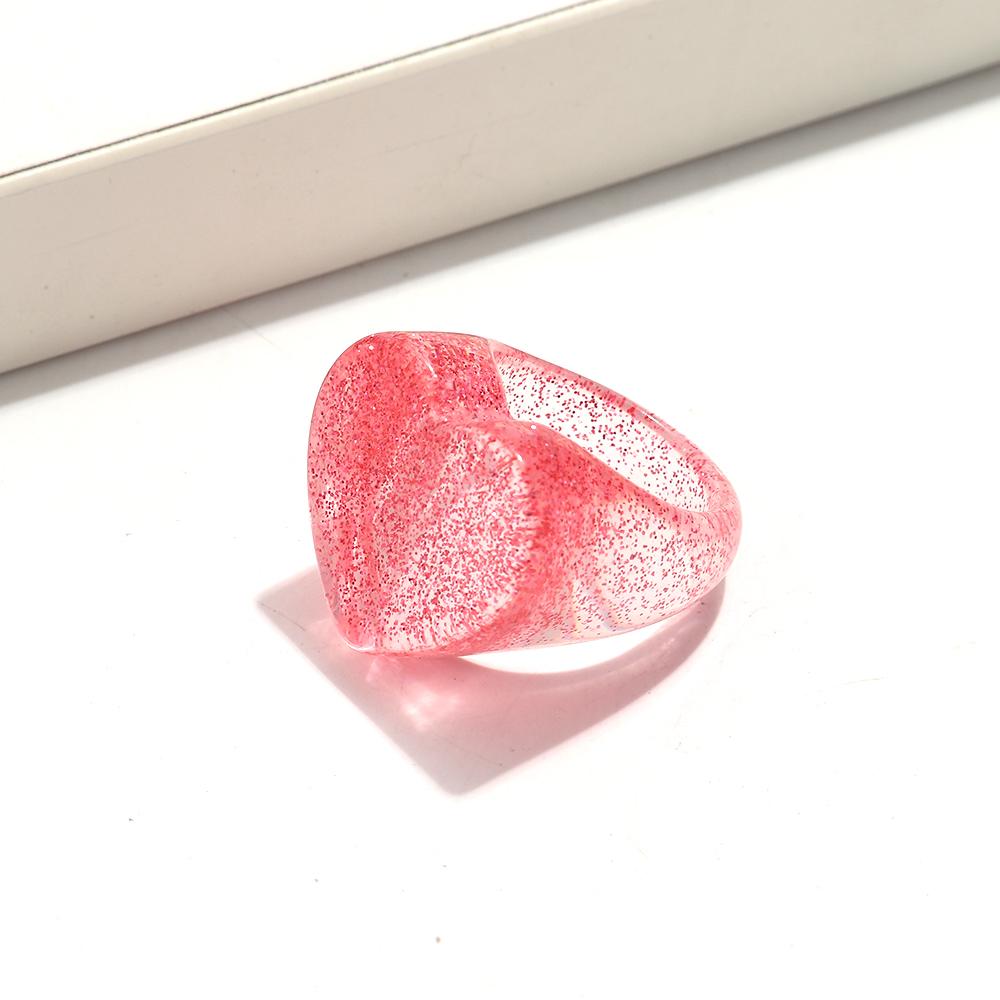 

New Sweet Chunky Heart Acrylic Finger Rings for Women Girl Trendy Glitter Colorful Resin Love Ring Valentine s Day Jewelry Gifts 7 розовый