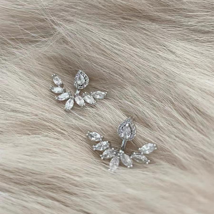 

Tassel Zircon Gold-Plated Temperament Retro Versatile Rear-Hanging Silver Needle Earrings Fashionable Fabric Floral Shape Exquisite Field
