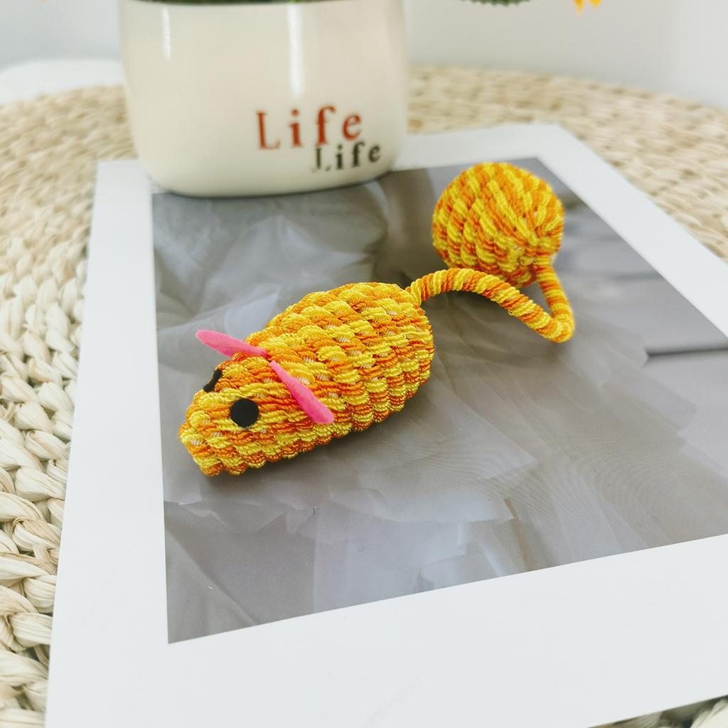 Knitted Mouse Cat Toy, Interactive Plush Mouse Toy with Ball Tail for Indoor Cats