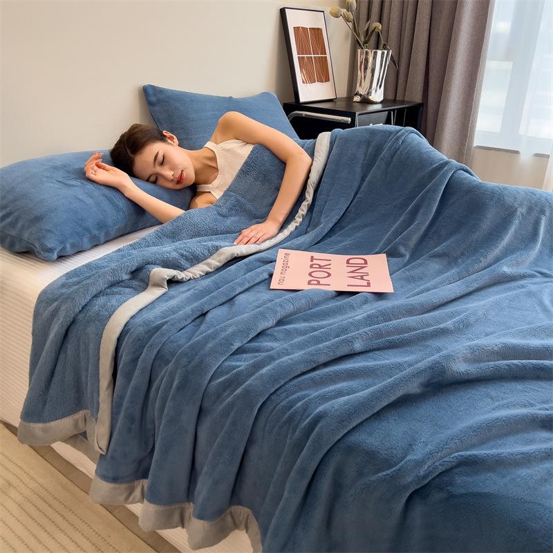 Premium Milk Velvet Sofa Blanket - Thick Coral Fleece for Autumn and Winter, Plush Quilted Nap Blanket or Bed Sheet Cover.