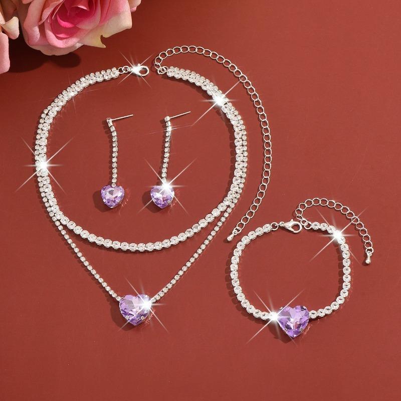 Meier Heart rhinestone necklace earrings bracelet three-piece set fashion bridal suit