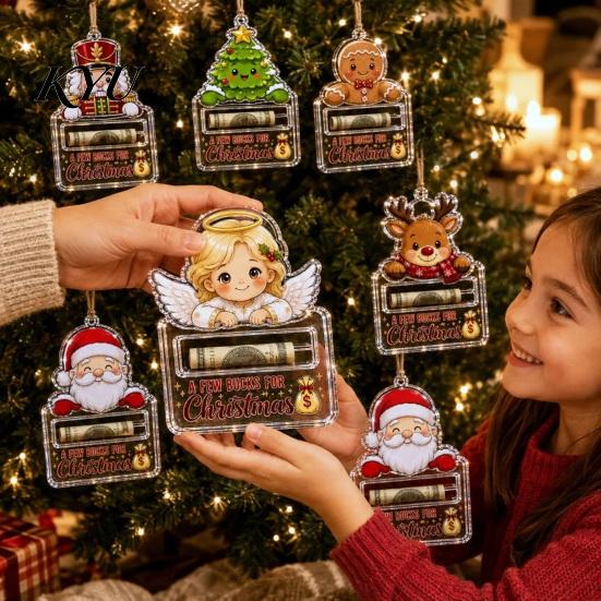 Holiday Party Favor Decor Christmas Money Holder Ornaments, Acrylic Gingerbread Snowman Santa Cash Stocking Stuffer for Gift Xmas Tree, Home
