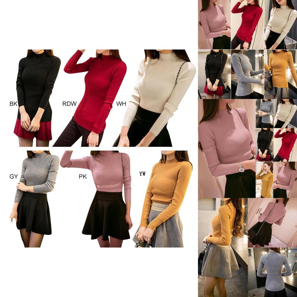 Elegant Women's Long Sleeve Knitted Sweater Turtleneck Jumper Slim Fit Pullover