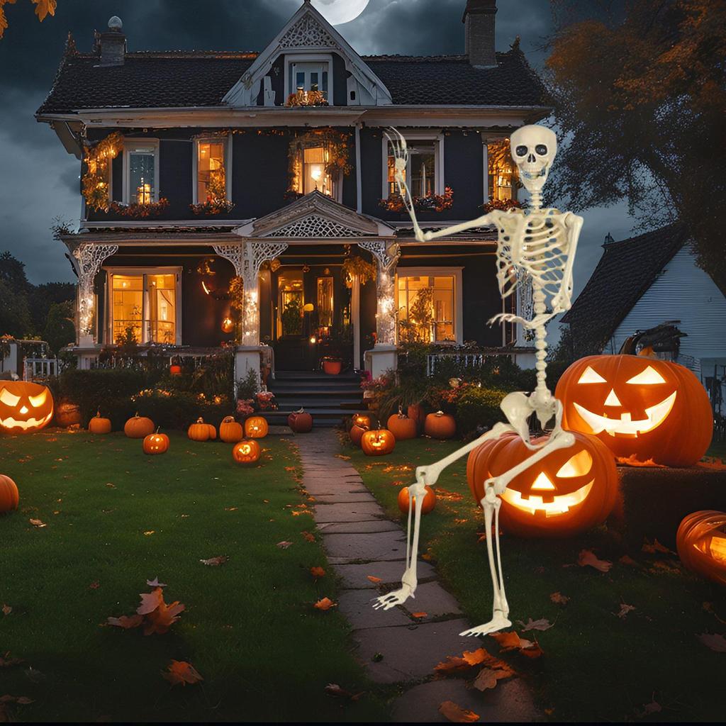 Halloween Skeleton Decorations Movable Halloween Large Skeleton Figurines Outdoor Holiday Decorations For Standing Bathing