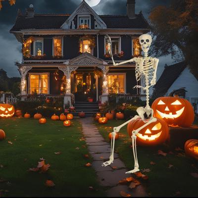 Halloween Skeleton Decorations Movable Halloween Large Skeleton Figurines Outdoor Holiday Decorations For Standing Bathing
