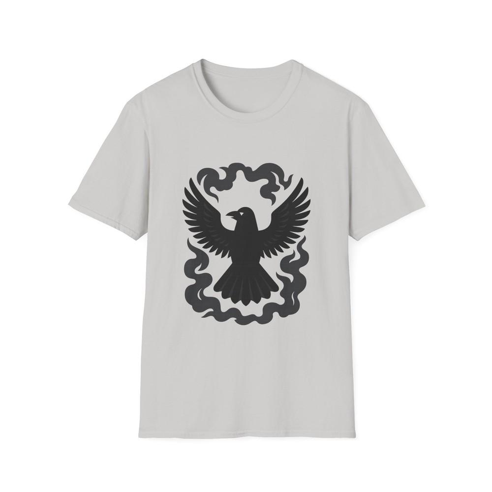

Unisex Softstyle Smoky Raven T-Shirt: Mythic Silhouette, Gothic Streetwear S