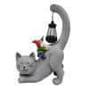 Resin Animal Statue Light Cute Garden Figurines Sculptures Lamp Cat Elf Solar Ornament  Outdoor