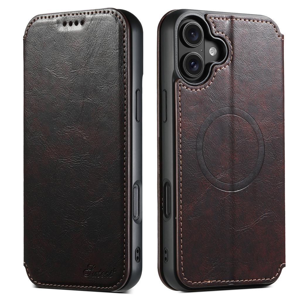 SUTENI J05 For iPhone 16 Deksel Kompatibelt med MagSafe Teksturert PU-skinn Flip-telefondeksel