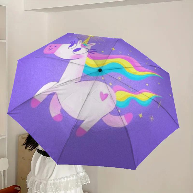 1 Stück Einhorn, Regenbogen Automatischer Öffnungs-/Schließschirm, Faltbarer Kompakter Schirm mit Leichtem Design für Damen/Herren yy251028163