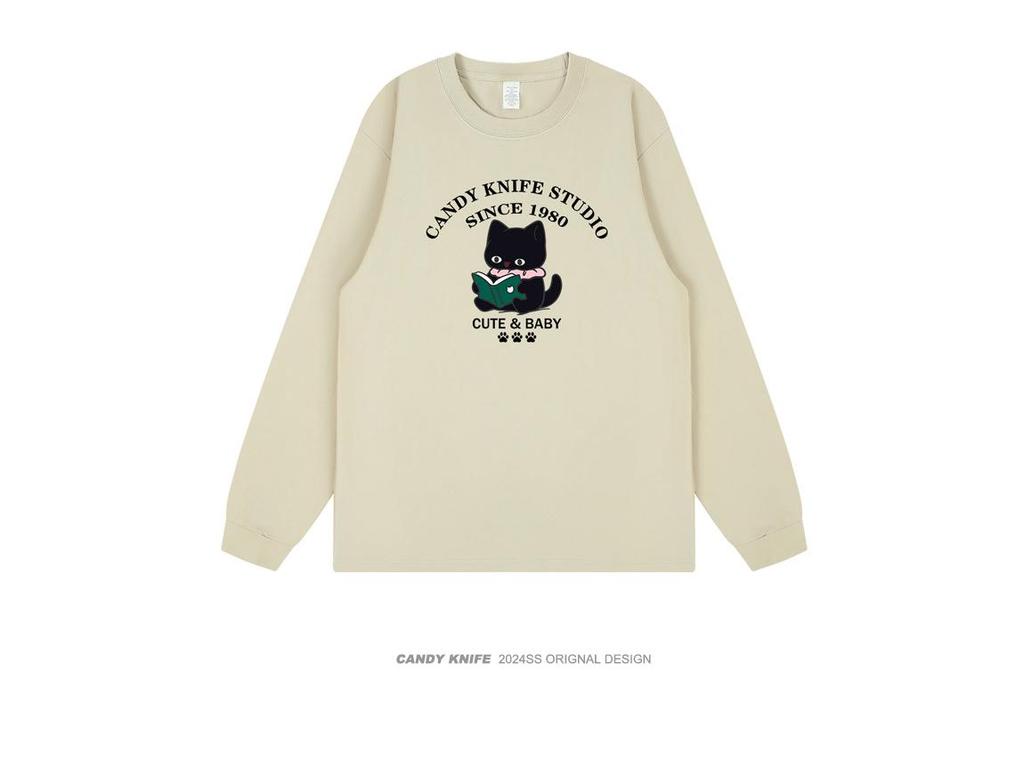 Korean Trendy Cartoon Print Long Sleeve Cotton T-shirt for Students & Besties