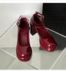 French White Small Waterproof Table Thick Heel High Heels Women's New 2025 Autumn and Winter Retro Thick-soled Mary Jane Shoes