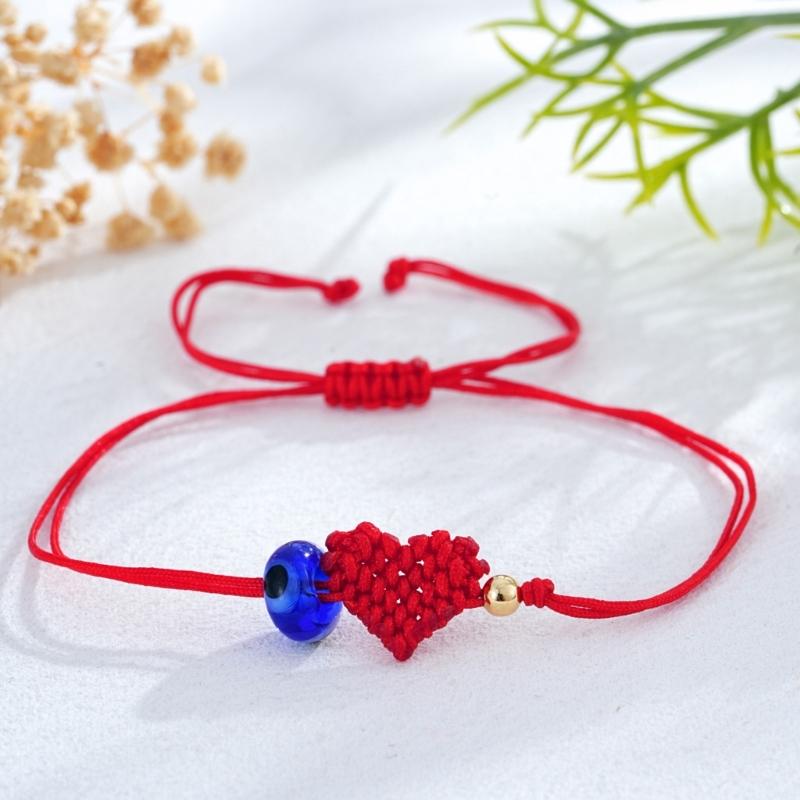 Handcrafted Red Cord Evil Eyes Bracelet With Heart Charm Adjustable Wrist Jewelry For Women Men Friendship Gift