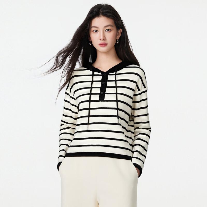 FivePlus Women's Striped Hooded Knit Sweater