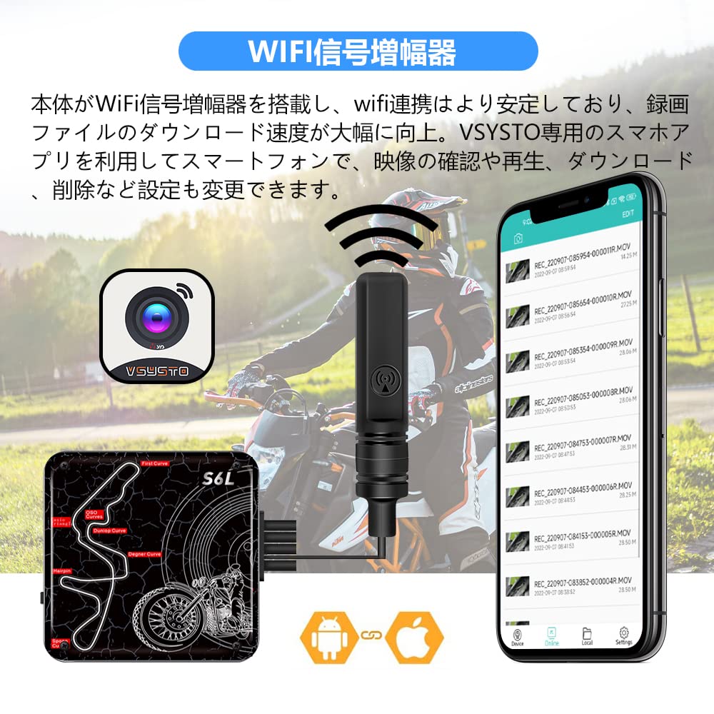 VSYSTO Motorcycle Dash Camera, Front and Rear Camera, Waterproof, 1080P Full HD, 130° Wide