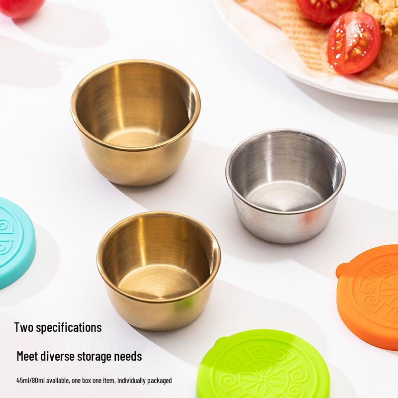 304 Stainless Steel Mini Sauce Cup with Sealed Silicone Lid for Outdoor Salad Dipping