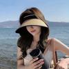 Women's Wide Brim Summer Hat - Lightweight Airy Acrylic Adjustable Open Crown with Breathable Black Strap & Glossy Finish, Striped Breezy Design