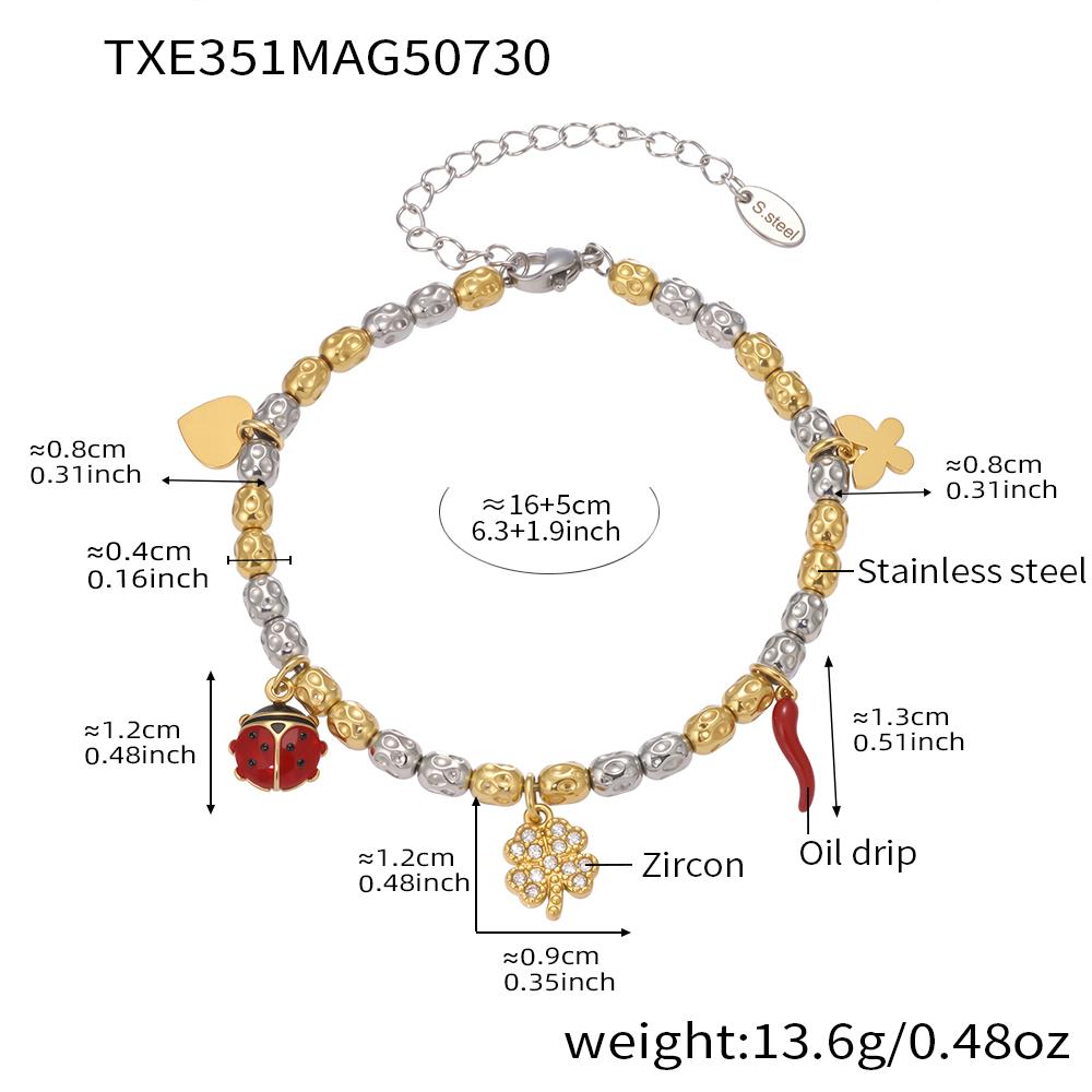 Heart And Flower Charms Necklace Bracelet In Stainless Steel 18k Gold Plated Beaded Necklaces Bracelets Jewelry Set For Women