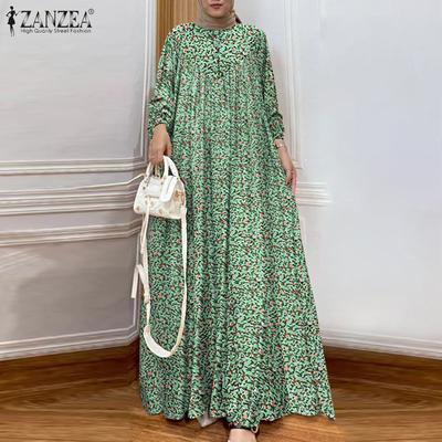 Abito Lungo Casual da Donna a Girocollo a Maniche Lunghe Ampio con Stampa Floreale