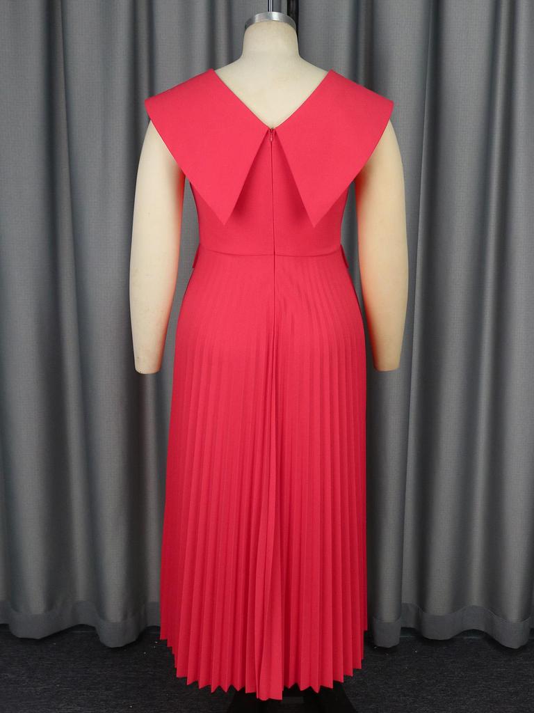 AOMEI Rote Plisseekleider Ärmellos V-Ausschnitt Hohe Taille A-Linie Drapped Damen Casual Party Kleider