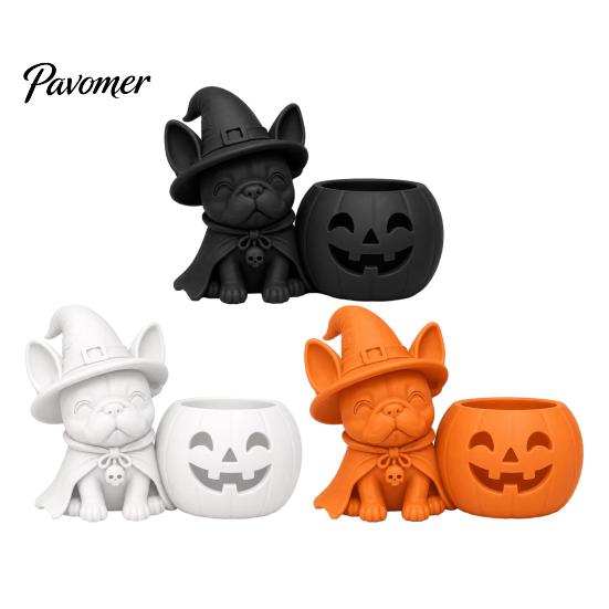 Festive Home Decorations Halloween French Bulldog Witch Statue, 3D Printed Pumpkin Candle Holder, Party Table Decor Cute Dog Figurine Tabletop