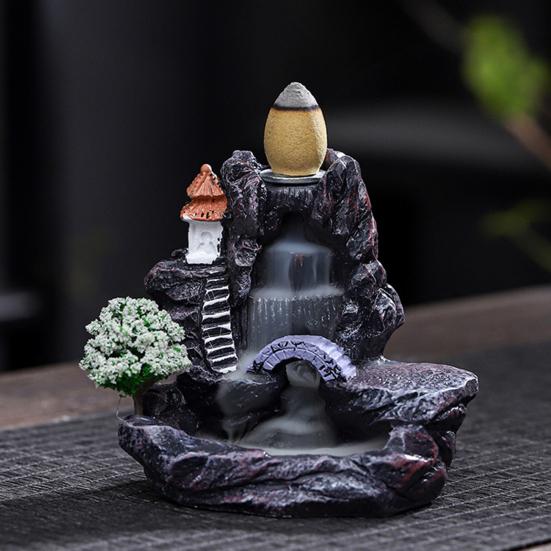 Bruciatore di Incenso a Reflusso Effetto Cascata Porta Incenso Zen Cascata Rocciosa Bruciatore di Coni di Incenso per Casa Ufficio Meditazione