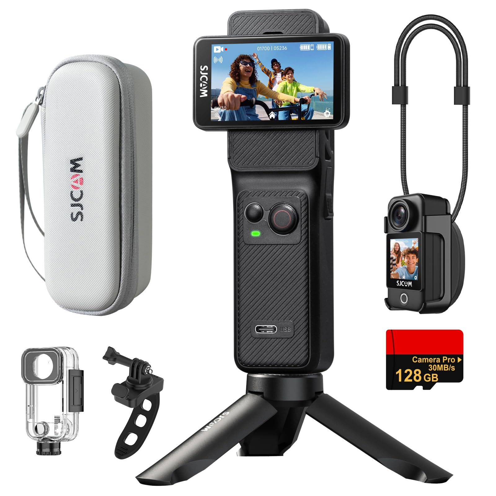 

SJCAM C400 Vlog Camera 4K POCKET 7 Hours Continuous Recording Image Stabilization Compact Action Camera Handle Magnetic Strap Included Dual чорний
