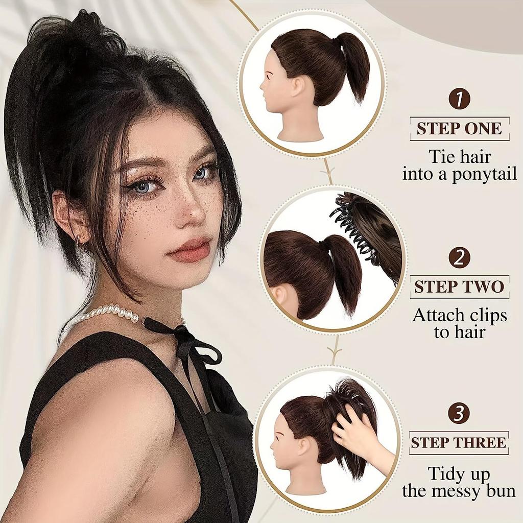 MERISIHAIR Synthetic Messy Hair Buns Extensions Straight Hair Pieces For Women Claw Clip Ponytail Hair Buns For Daily Use Hair