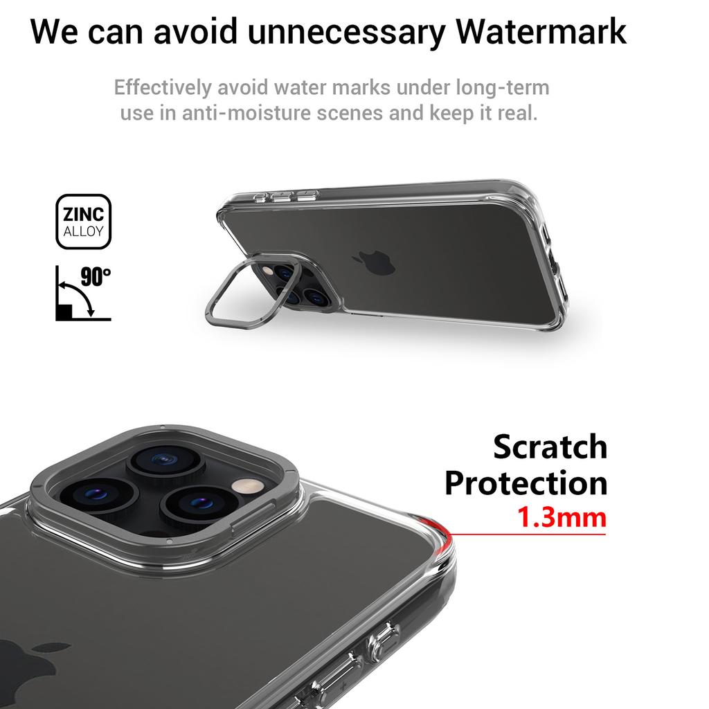 For iPhone 15 Pro Max Case Shockproof TPU+PC Phone Back Cover with Metal Lens Kickstand