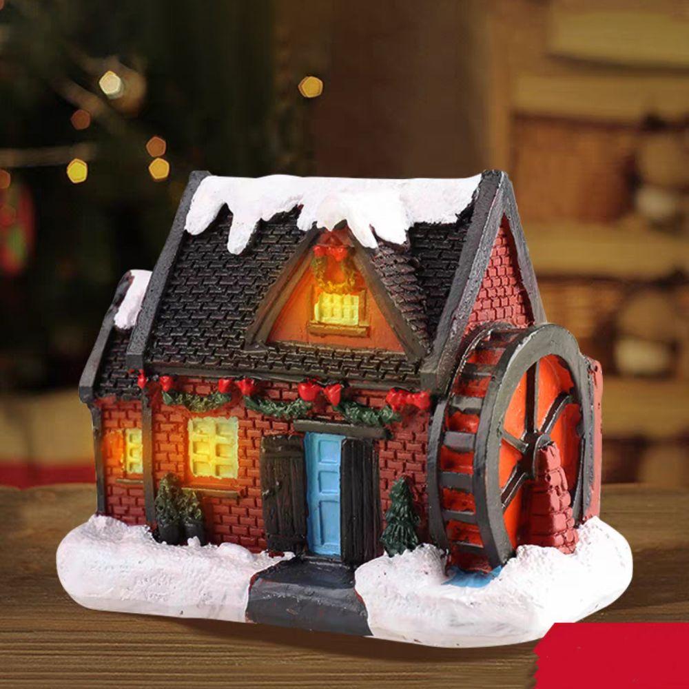 Luminous Christmas Glowing Small House Resin House Ornament LED Light Snow House  Party Favors