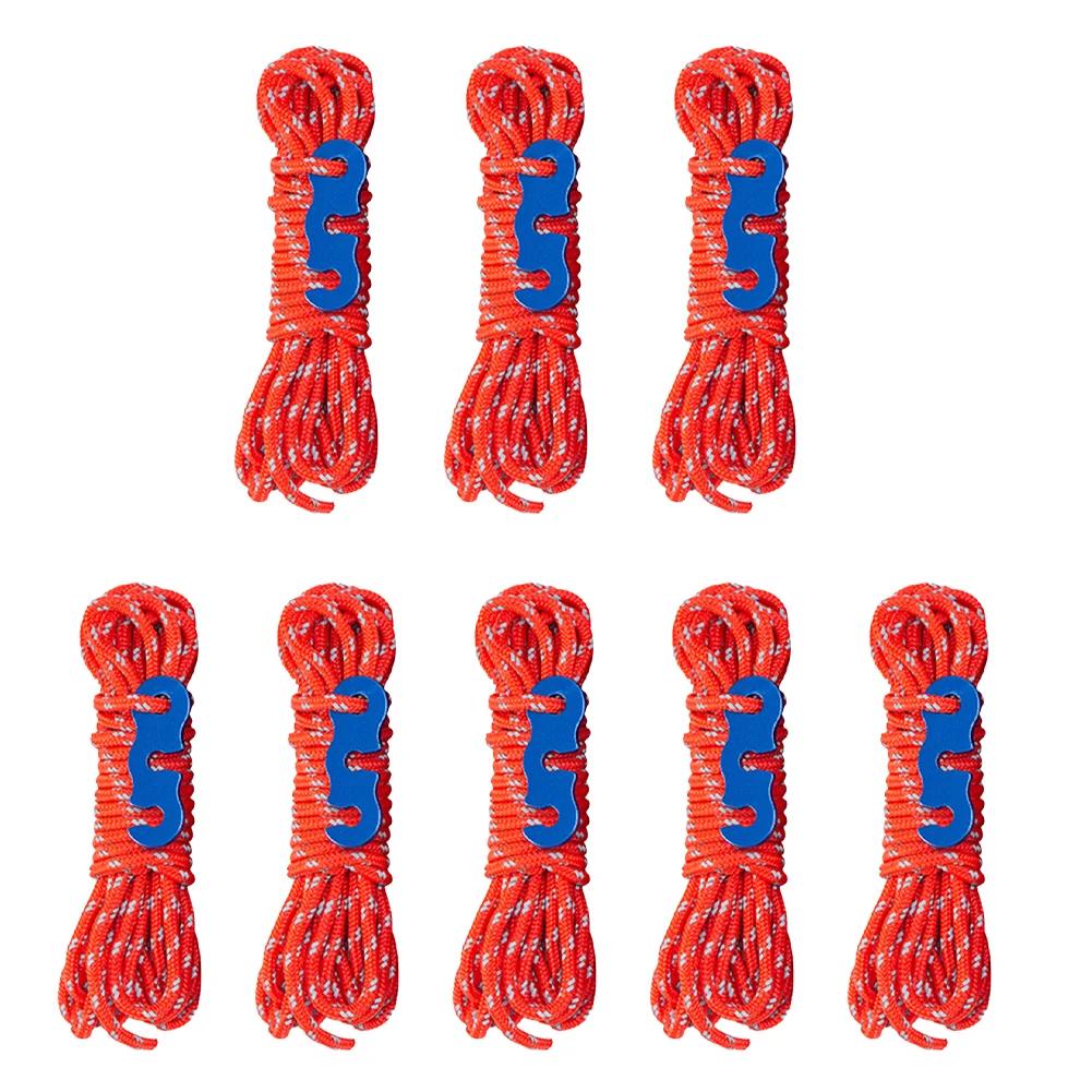 8 Rolls 4 Meters Outdoor Tent Ropes Reflective Ropes Canopy Ropes Reinforced Windproof Ropes with Buckles Camping Accessory