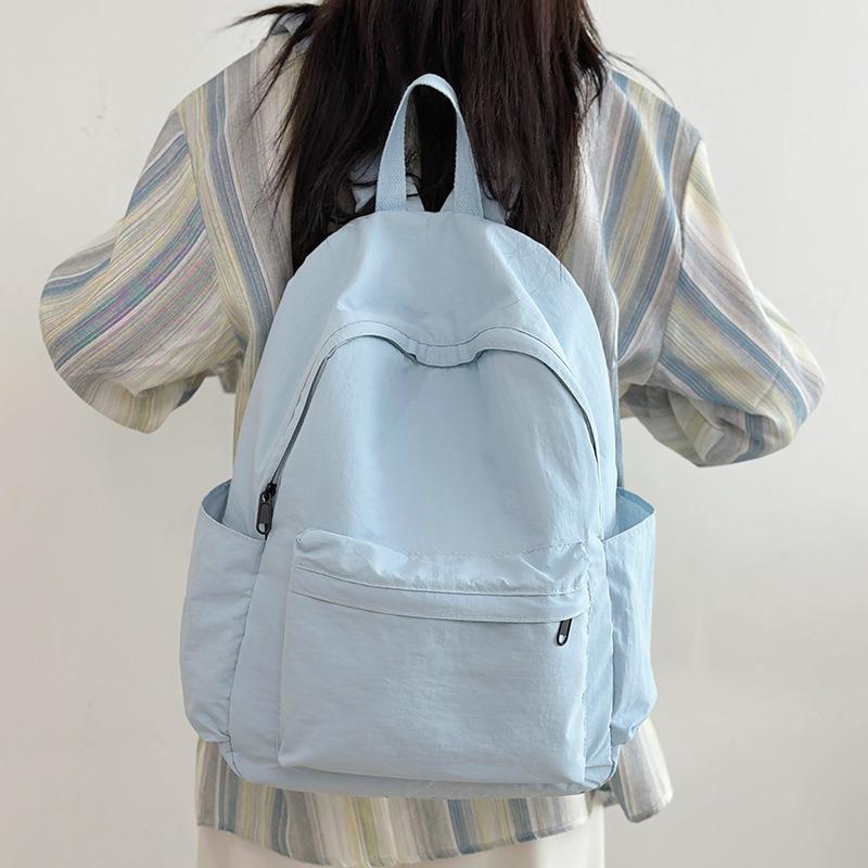 Female Students Campus Canvas Schoolbag Junior High School Students Simple Style Solid Color Large Capacity Backpack Fashion