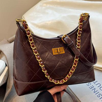 Nischen-Retro-Textur-Handtasche Damentasche neue hochwertige Diamantketten-Tasche einfache Schulter-Umhängetasche