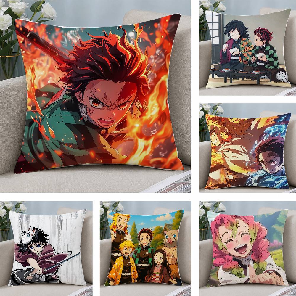 Demon Slayer Kamado Tanjiro Anime Plush Pillow Cover Soft Short Plush Cushion Cover For Sofa Bedroom Home Decor Gift Decoration