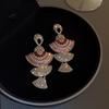 Vintage Fan-Shaped Earrings: Silver Needle & Colorful Rhinestones, French Style Fashion for Women