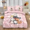 3er Set Niedliche Cartoon-Katzen-Bedruckte Spanndeckenbezug-Sets, Mehrgrößen Schlafzimmer Bettwäsche Dekoration, Bequem Maschinenwaschbar