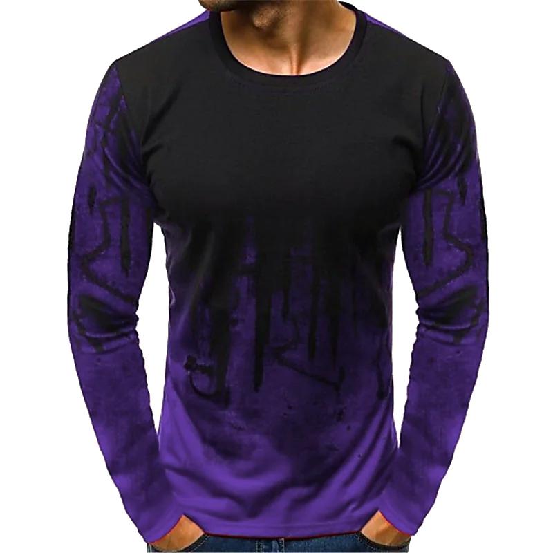 Camiseta de Algodón para Hombre Camiseta Gráfica Bloque de Color Cuello Redondo Estampado 3D Diario Manga Larga Estampado Ropa Vintage Casual Top Ropa de Hombre