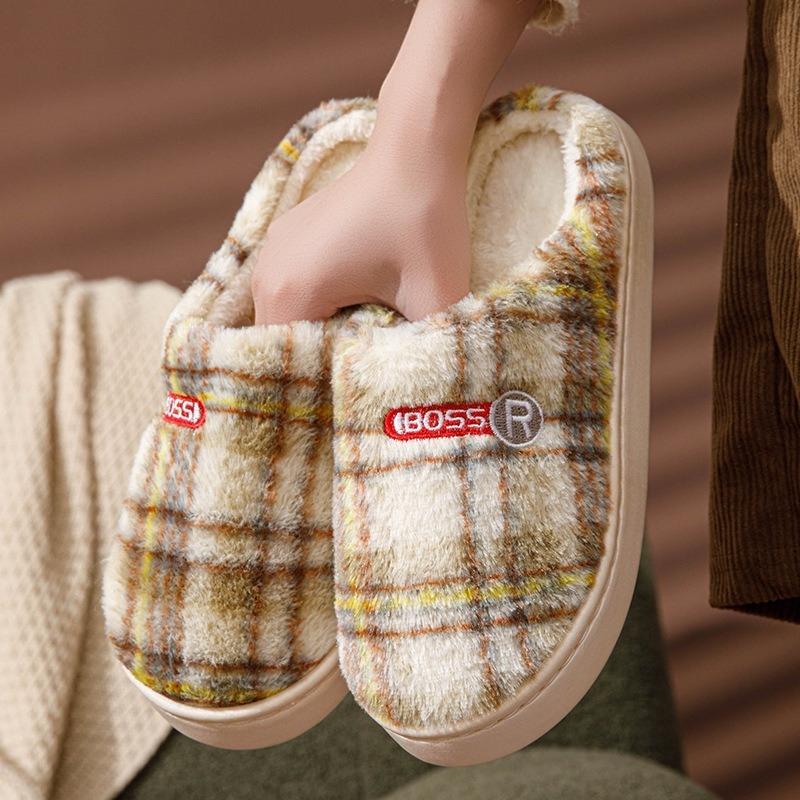 Patterned home cotton slippers women's autumn and winter warm cotton mops indoor and outdoor couple slippers plush confinement cotton shoes