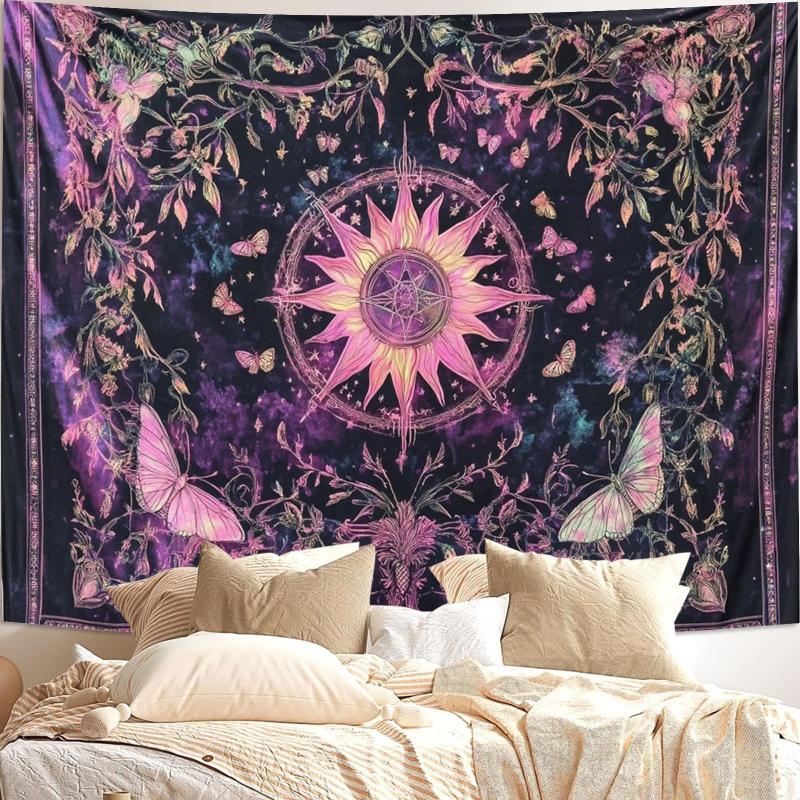 Sun Moon Tapestry Dream Purple Pink Star Butterfly Flower Living Room Bedroom Wall Hanging Cloth Home Decoration