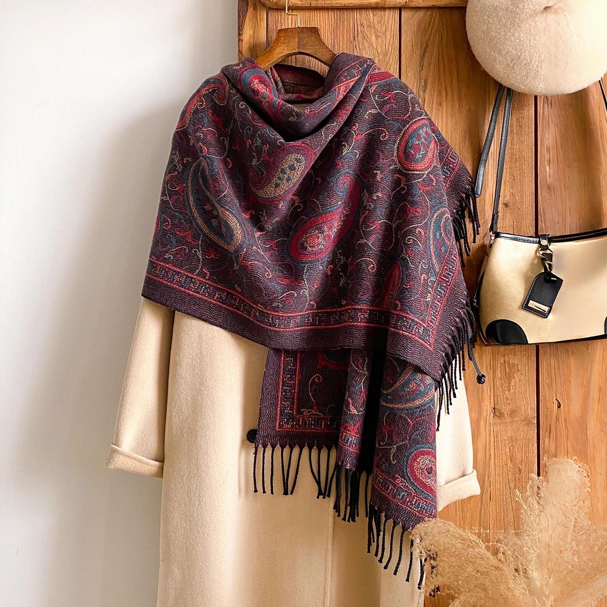 

Bohemia Paisley Pattern Pashmina Hijab Scarf - Luxury Long Muslim Cashmere Shawl | Women S Soft Turban Headband