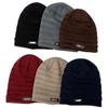 With Tag Fashion Fleece Lined Men's Winter Hat Warm Polyester Knitted Cap Striped Plain Beanies Male