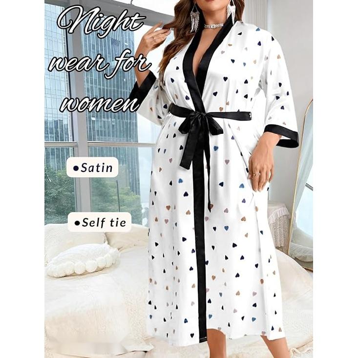 Women's Plus Size Valentines Robe, Sexy Satin Robe Long Sleepwear