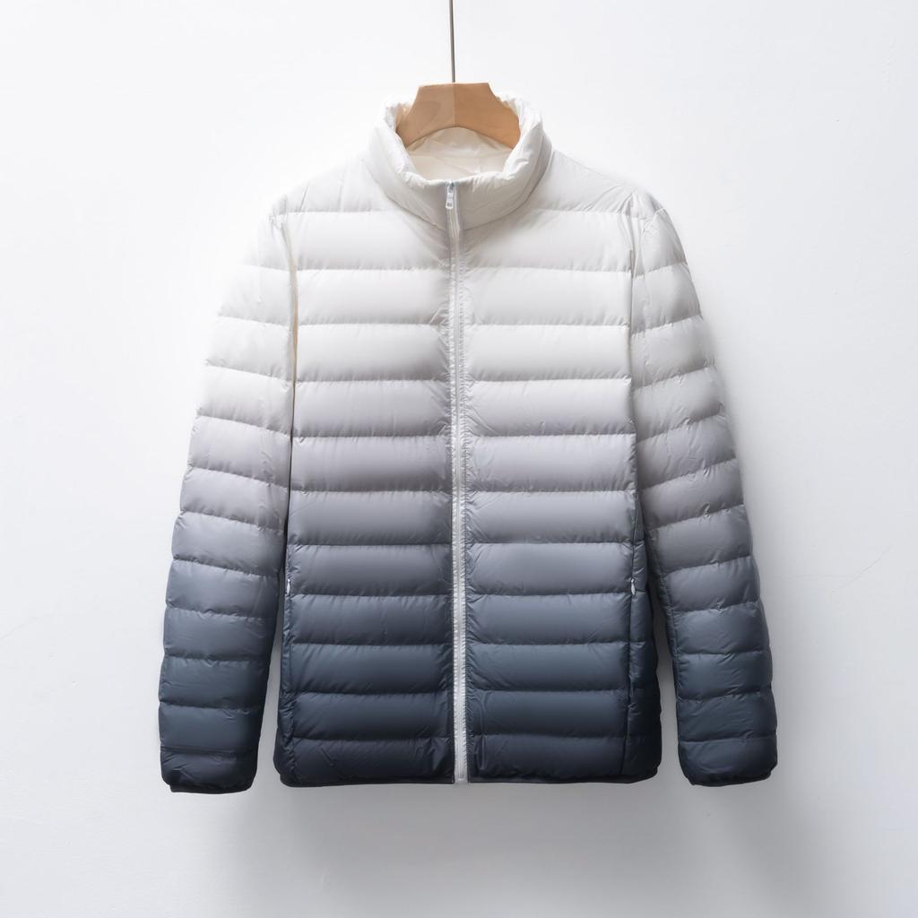Men's fleece light down jacket men's stand-up collar winter coat gradual change color men's clothing