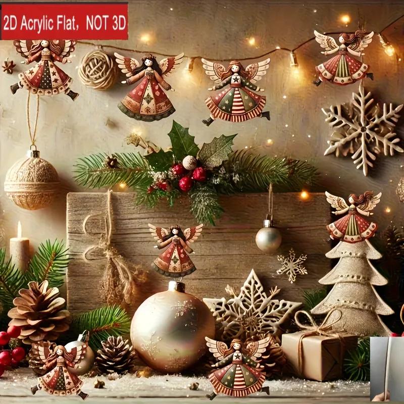 4pcs Handmade Vintage Wooden Angel Christmas Ornaments- Multi-Color Festive Decor for Tree, Home & Offic